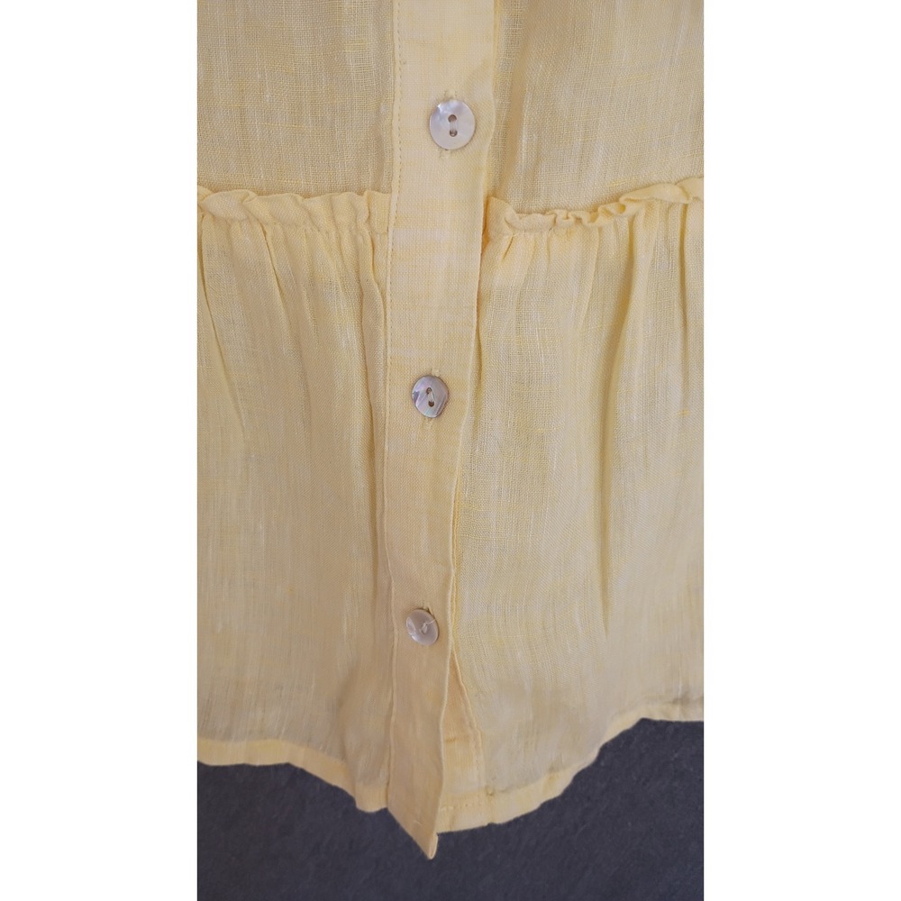 Isaac Mizrahi Yellow 100% Linen Sleeveless Peplum Button Front Top M Peasant - Picture 3 of 5